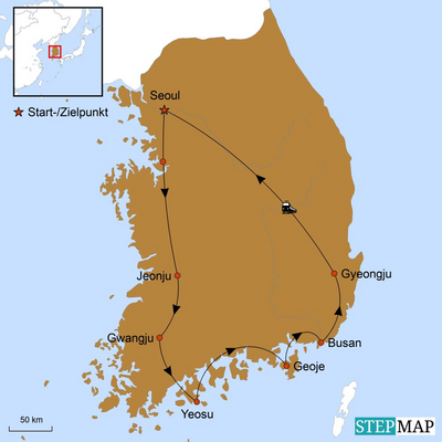 Reiseverlauf, Maritimes Südkorea Reise, Karte