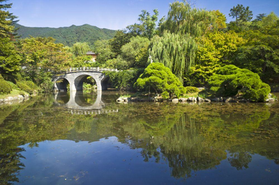 Garten, Haeinsa-Tempel, Südkorea Reise