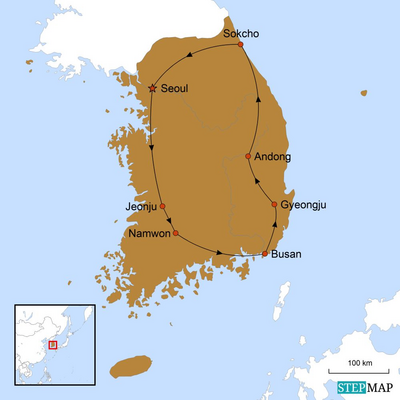 Karte Südkorea Rundreise - Ein Land mit vielen Facetten